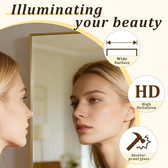 BEAUTYPEAK 80"x40" Rectangle Full Body Floor Mirrors, Full Length Mirror Hanging or Leaning, Aluminum Alloy Frame Wall Mirror for Bedroom, Dressing Room, Gold