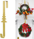 Wreath Hangers for Front Door,15" Sturdy Metal Wreath Doors Hangers,Over The Door Hooks for Front Porch Decor,Garland Hooks Holders for Halloween Christmas Decorations (Gold Christmas Tree, 4 Pack)