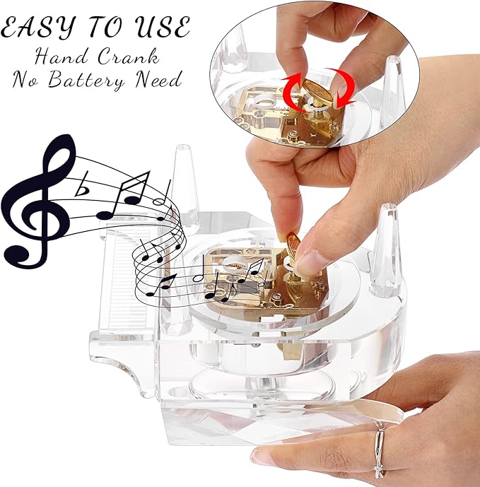 ELLDOO Crystal Music Box, Mechanical Clockwork Decorative Piano Musical Box,Transparent Piano Ornament Romantic Gift for Girl Women (Tune: for Elise)