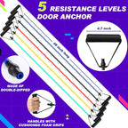 Leyndo 5 Pcs Exercise Resistance Bands with Handles Physical Resistance Tube Workout Bands with Door Anchor for Men Women Muscle Toning Strength Training