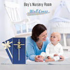 Tryuunion Baby Wall Cross Baptism and Christening Gifts for Boys, 7-inch Olive Golden Blessing Catholic Boy Baptism Crosses for First Holy Communion, and Dedication Baptismal Gifts from Godparents