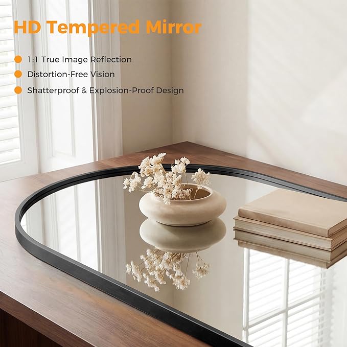DUMOS Black Metal Arch Vanity Rounded Rectangle Bathroom Mirrors for Over Sink Wall, 21x30 Inch Large Matte Mirror, Modern Decorative for Restroom, Farmhouse