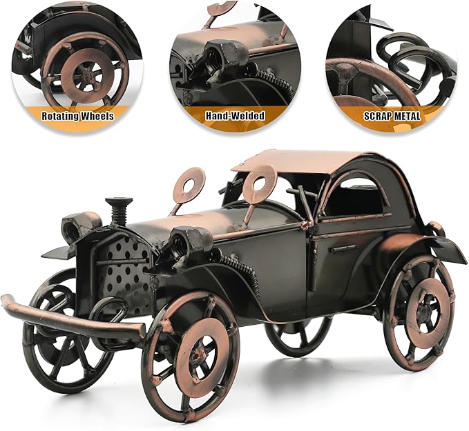 Metal Antique Car Decor, Classic Collectible Cars for Adults - Handmade Vintage Car Model for Man Cave, Garage, Home & Office - Car Lover Gifts