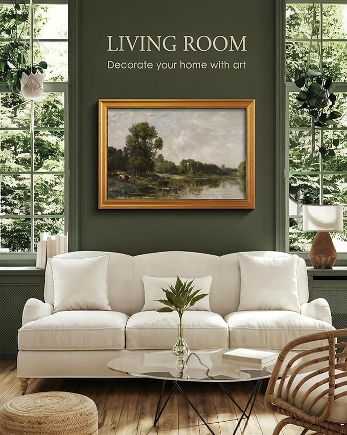 VIYYIEA Vintage Large Framed Wall Art for Living Room, Landscape Canvas Prints Home Decor, Painting Picture, Bedroom Wall Decor Gifts for Friends or Family -【Shadows on the Stream】-(36L x 24W)