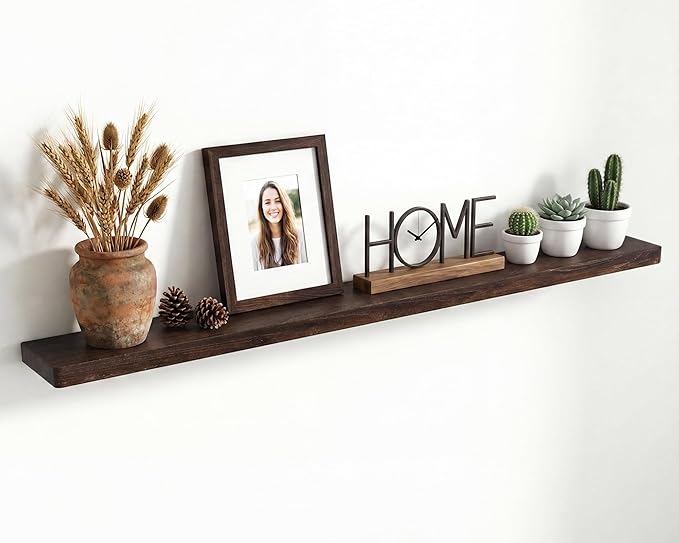 Marsmiles 72 inch Floating Shelves for Wall Solid Elm Wood Wall Mounted Shelves|Rustic Long Floating Shelves with Invisible Bracket for Bathroom Kitchen|Rounded Edge|Walnut, 1 Pack