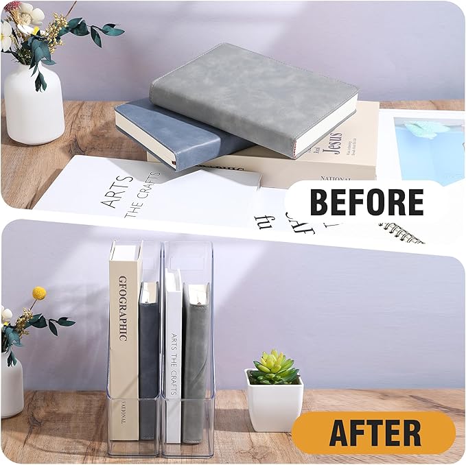MAQUITA Magazine Holder, 2 Pack Acrylic Magazine File Holder,A4 Vertical File Organizer with Handle for Desk,Clear Document Rack File Folder Storage Bin