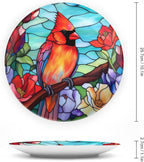 Decorative Plates, Winter Bird Stained Glass Design Ceramic Dinner Plate Home Wobble-Plate with Display Stand, Wall Hanging Decor for Dining Room Kitchen Household 10 Inch, Gifts for Loss of Loved
