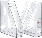 Acrimet Magazine File Holder Bin Storage, Vertical Rack for Documents, Folders and Mail, Durable Plastic Desk Organizer for Office & Home (Clear Crystal) (2 Pack)