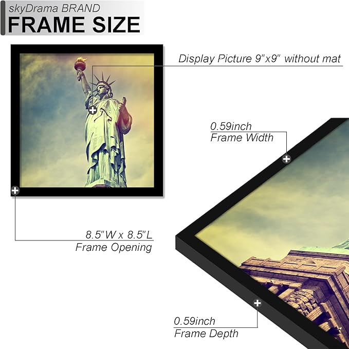 100% Solid Wood 9x9 Frame Set of 2, Black Square Picture Frame for 9 x 9 Picture Poster Photo, Light Weight 9by9 HQ Matte Black Frame for Wall - 2 Pack/Black/9"x9"