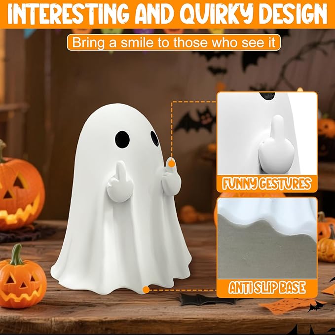 Halloween Ghost Figurine - Large Size 4.5 in Ghost Statue, Halloween Ghost Figurines for Home, Desk, Party Decor, Spooky & Cute Ghost Decor Home Decor Indoor (Big)
