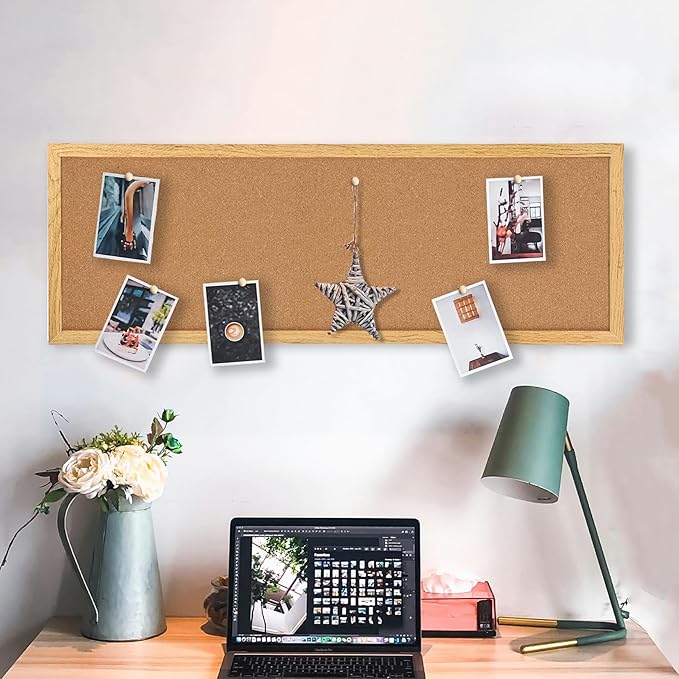 TORASO Cork Board Bulletin Board, Corkboard for Walls with Rustic Brown Frame, Large Wall Mounted Cork Board with Installation Kit,11.8" x 35.4" Pin Tackboard for Home,Office, School (RMB-RB-3090)