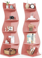 LITTLE TREE 70-Inch Corner Shelf, Seaweed Shaped Etagere Display Bookshelf, Freestanding 5-Tier Wall Shelves for Small Spaces, Living Room, Bedroom, Pink, 2 Pack