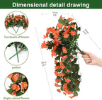 Artificial Fake Hanging Flowers Plants for Outdoor Fall Decoration, 2PCS Faux Silk Violet UV Resistant Look Real Trailing Vines for Outside Home Planter Porch Patio Mums Autumn Decor(Orange)