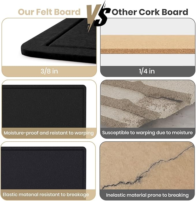 Bulletin Board, 23.5 X 17.5 inches Cork Board with 20 Pushpin, Felt Cork Board Notice Pin Board, Self-Adhesive Vision Board Mood Board Foldable Photo Board for Wall - Black