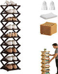 The 9-Tier No-Assembly Bamboo Rack, Bamboo Shoe Rack, Foldable Shoe Rack, Space Saving Collapsible Shelves for Entryway, Closet, Bathroom, Bamboo Shoe Rack, Foldable Shoe Rack (Brown, 9Tier)