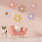 Zeyune 6 Pcs Boho Nursery Daisy Flower Wall Art Decor Woven Macrame Wall Pediments Boho Daisy Floral Nursery Art Decor for Home Bedroom Decorations(Colorful,Yarn and Cotton Rope)