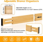 Bamboo Drawer Dividers,12-21" Adjustable Drawer Organizers for Clothes,Expandable Dresser Separators in Kitchen/Bedroom/Bathroom/Vanity/Office Organization and Storage,8-Pack