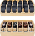GTI Belt Organizer, 2pcs 6 Compartments Belt Organizer for Closet and Drawer, Bamboo Display Case for Tie and Belt, Belt Holder Storage Organizer for Men Women (Wooden)
