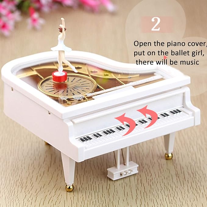 Hvogvok Ballerina Music Box，Piano Music Box for Women Girls White Valentine's Day Present Mechanical Classical Ballet Girl Dancing Music Box Birthday Present