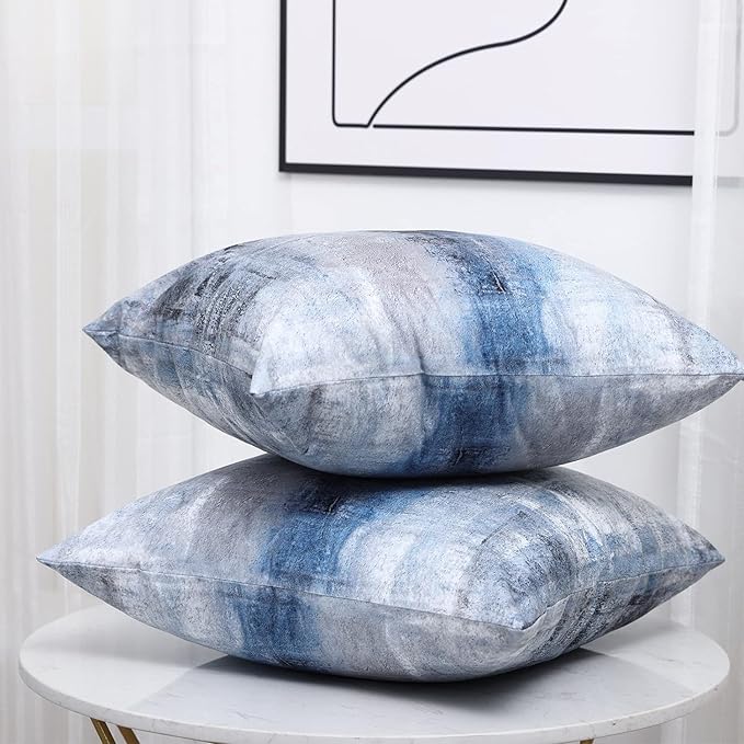 Blue and Grey Abstract Art Artwork Pillow Cover, Gallery Modern Decorative Throw Pillows Cushion Cover for Bedroom Sofa Living Room 26 x 26 Inch Set of 2