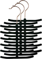 3-Pack Non-Slip Velvet Tie Hanger Organizer Rack by Home Basics | 360° Rotatable Hook | Holds 12 Ties Each | Versatile for Belts and Scarves | Slim Design