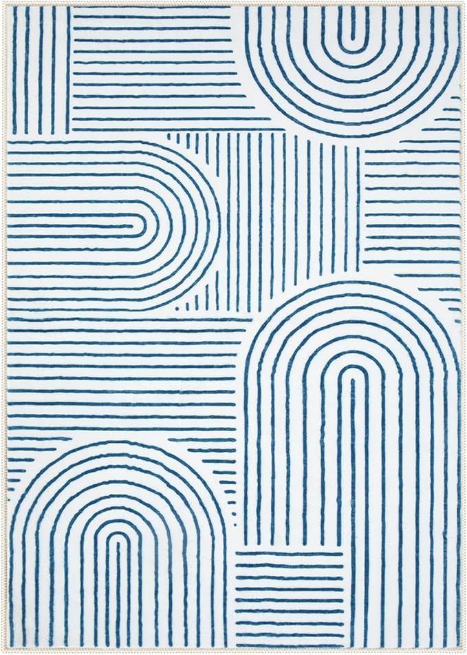 Lahome Abstract 8x10 Area Rugs, Soft Washable Blue Rugs 8x10 Living Room Rugs for Bedroom Dining Room, Ultra-Thin Accent Carpet for Office Dining Room(8x10ft,Blue/White)