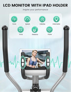 THERUN Elliptical Machine for Home, Hyper-Quiet Elliptical Exercise Machine, Compact Elliptical Trainer w/8 Levels Adjustable Resistance, 6KG Flywheel, Pulse Sensor, LCD Monitor