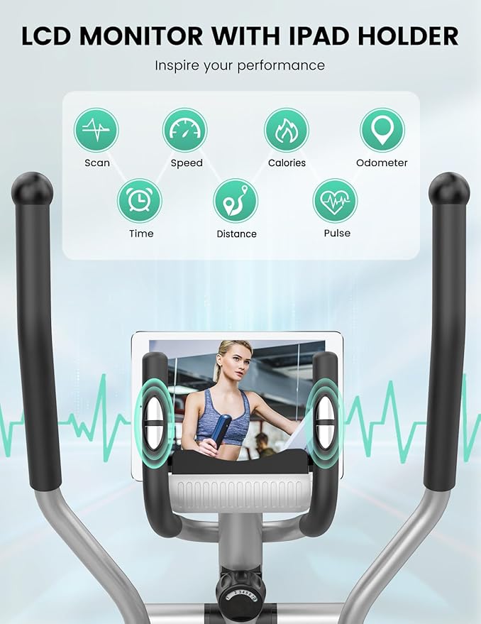 THERUN Elliptical Machine for Home, Hyper-Quiet Elliptical Exercise Machine, Compact Elliptical Trainer w/8 Levels Adjustable Resistance, 6KG Flywheel, Pulse Sensor, LCD Monitor