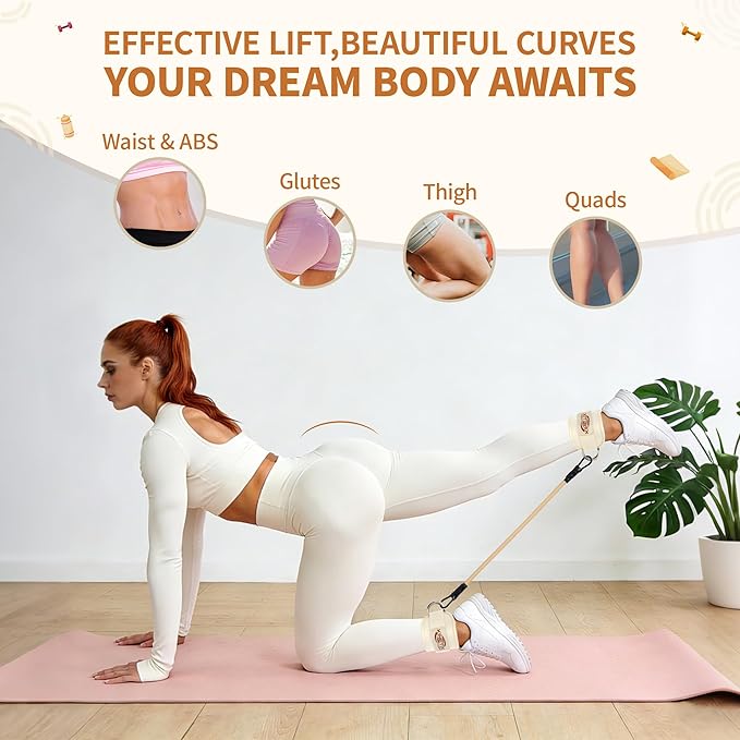 Resistance Bands with Cuffs – Comfort Ankle Workout Bands for Women & Men, Booty Exercise Bands for Kickbacks, Hip & Glute Training, Butt Lift Fitness Equipment, Durable Home Gym Accessories