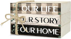 Decorative Books for Home Decor, Rustic Wood Book Stack for Table Decor, Our Life Our Story Our Home Decoration Books for Living Room Bookshelf, Farmhouse Stacked Books Decoration (L58)