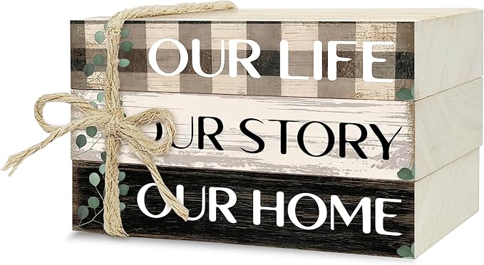 Decorative Books for Home Decor, Rustic Wood Book Stack for Table Decor, Our Life Our Story Our Home Decoration Books for Living Room Bookshelf, Farmhouse Stacked Books Decoration (L58)
