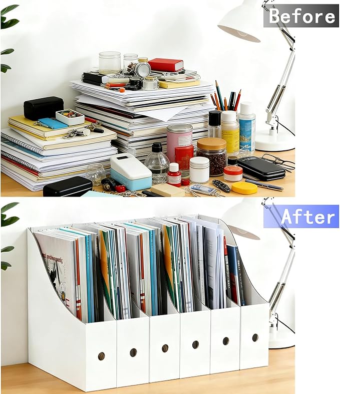 Limitliho 12 Pack White Cardboard Magazine File Holder for Desk, Shelves, Office or Home, Vertical Book Bins for Classroom and Library Use, 10.6'' H×10.2'' L ×3.5''W Folder Organizer Box