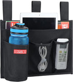 Zafit Hanging Bedside Caddy, Bedside Storage Organizer for Magazine, Phone, Remote control (4 Pockets-Black)