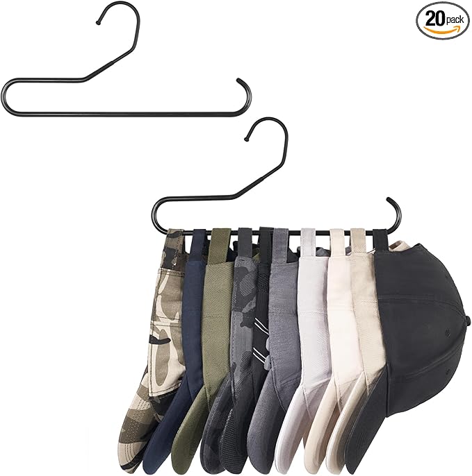Mkono Hat Organizer for Baseball Caps Metal Hat Rack for Closet Set of 2 Hat Hangers Baseball Cap Holder Hat Storage Organizer Holds 20 Caps, Black