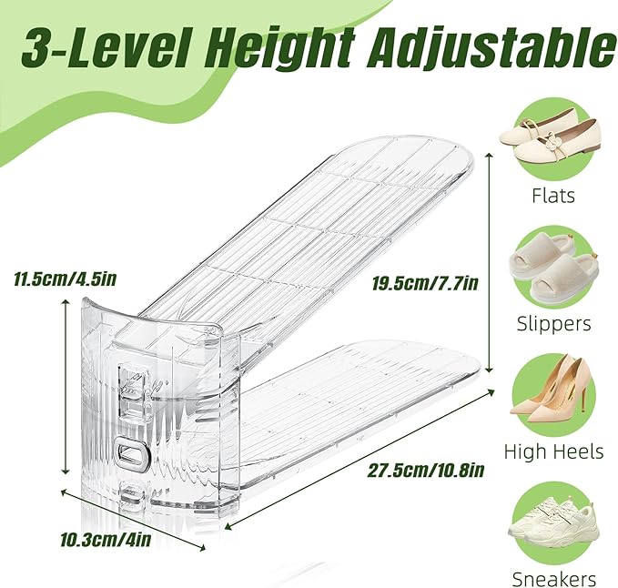 12 Pack Shoe Slots Organizer for Closet, Adjustable Shoe Stackers for a Pair of Shoes Shoe Rack Storage Shoe Space Saver 50% Shoe Shelf Display Holder for Closet