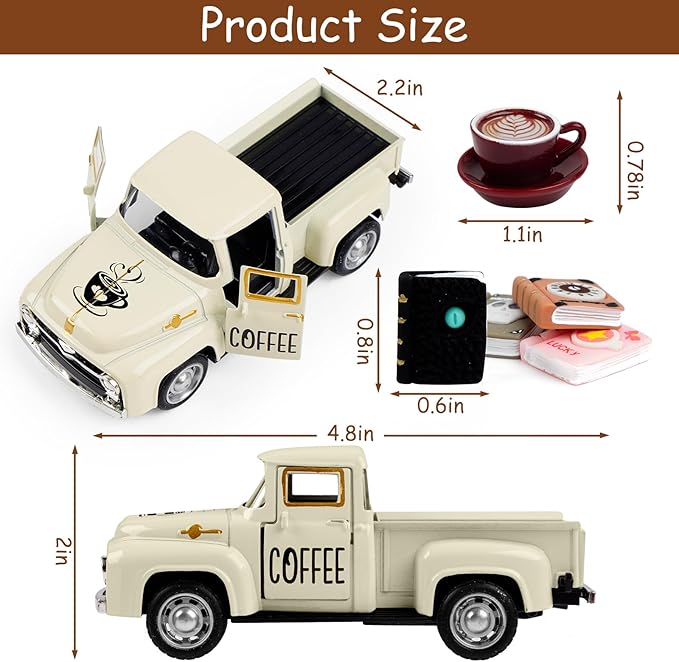 Cream Coffee Truck Decoration, Coffee Lover Truck Decor Themed Ornaments, Rustic Farmhouse Kitchen Tabletop CenterpieceTiered Tray Decor, Barista Gift