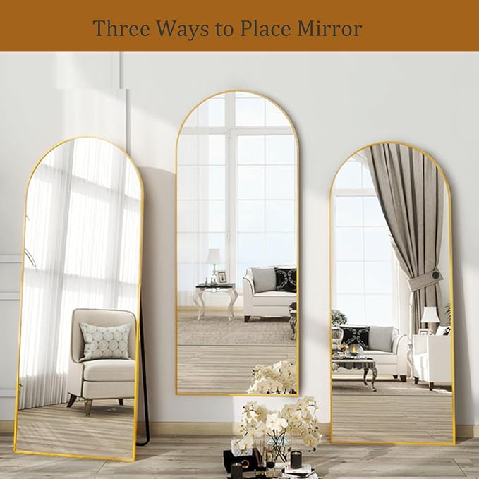 Dewfig Arched Gold Full Length Mirror, 57"X20" Large Floor Mirrors, Full Body Mirror for Leaning or Hanging, Standing Mirrors for Bedroom, Living Room,Dressing Room, Aluminum Alloy Frame, Gold