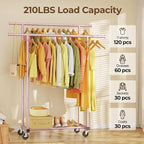 Double Rods Clothes Rack, Sturdy Rolling Clothing Rack, Portable Clothing Racks for Hanging Clothes - Metal Garment Rack Wardrobe Coat Rack for Bedroom Laundry Living Room, Pink