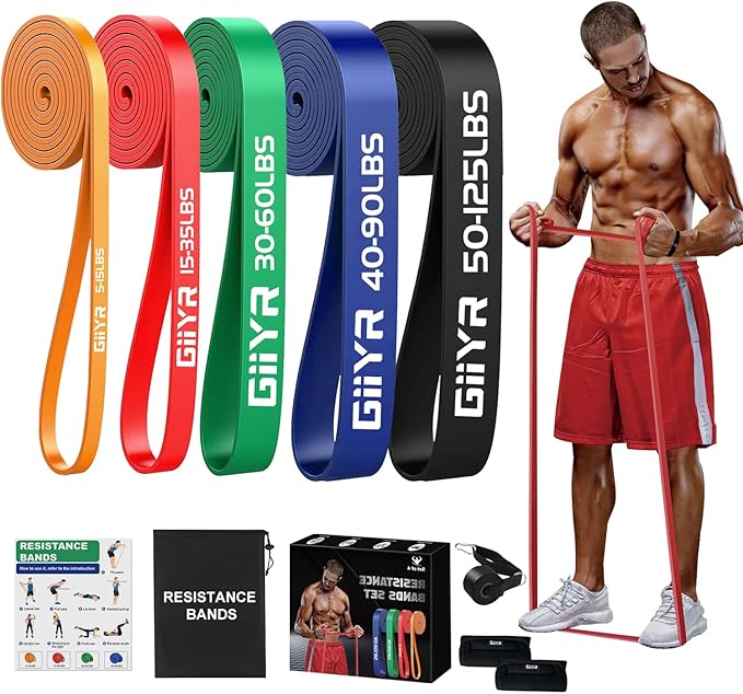 Resistance Bands Set for Men & Women - 4 Levels Exercise Band with Door Anchor, Pull Up Bands for Strength Training, Stretching, Powerlifting, Home Workouts