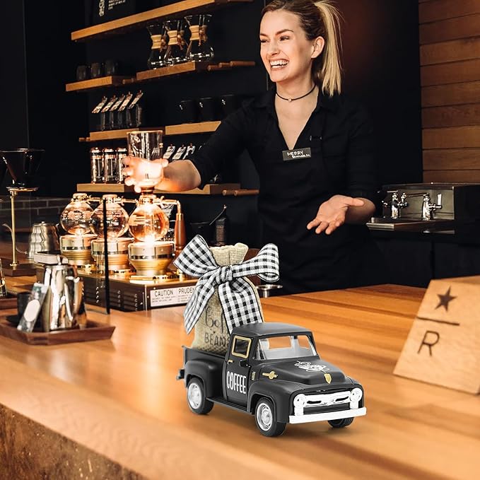 Black Mini Metal Truck Decor: Farmhouse Coffee Bar Decor - Vintage Truck Decor for Countertop, Tiered Tray, Coffee Station