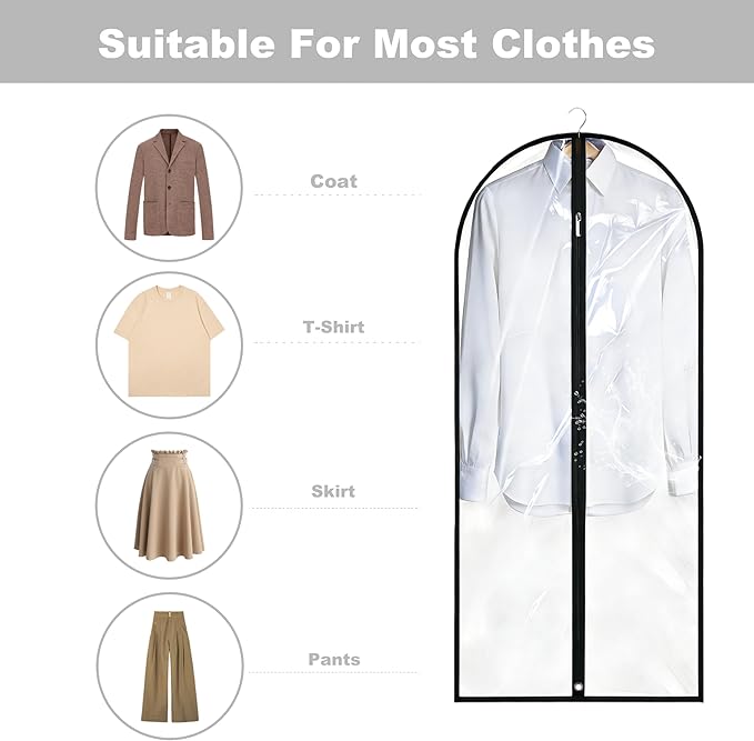 Dress Bags for Gowns Long, 60'' Garment Bags for Hanging Clothes, Suit Bag Cover for Storage and Travel, 2 Pack (Clear)