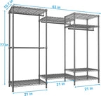 Ulif E13 Heavy Duty Clothes Rack（With 4 Hanger Rods & 8 Shelves） Freestanding Clothing Racks for Hanging Clothes，Adjustable Closet Organizer，Metal Garment Rack 63" W x16 D x77 H，Max Load 900LBS，Grey