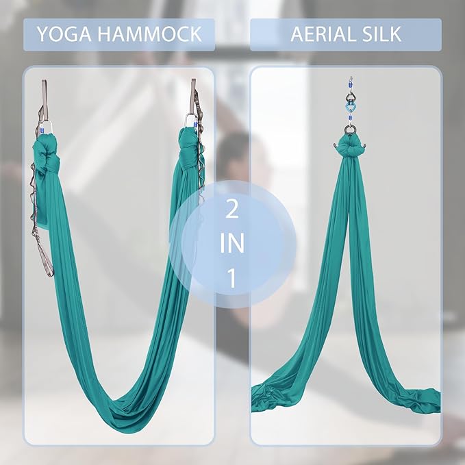 Aerial Silks Yoga Swing Set - 9/11 Yards Aerial Yoga Hammock Kit Anti-Gravity Flying for Fitness, Low/Non Stretch Nylon Tricot Fabric Hardware Included for Dance