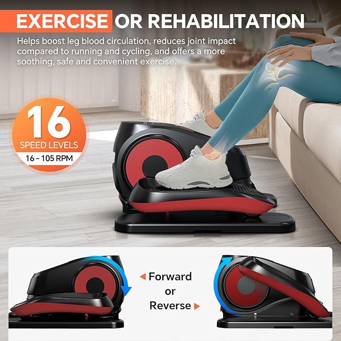 Under Desk Elliptical Machine, Electric Exerciser Pro with 16 Adjustable Speed, Quiet and Fully Assembled with Remote Control & Non-Slip Foot Straps Grey