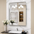 LOAAO 30X36 Inch Brushed Nickel Bathroom Mirror, Rounded Rectangle Silver Metal Frame Mirror, Brushed Nickel, Anti-Rust, Shatter Proof, Hangs Horizontally or Vertically