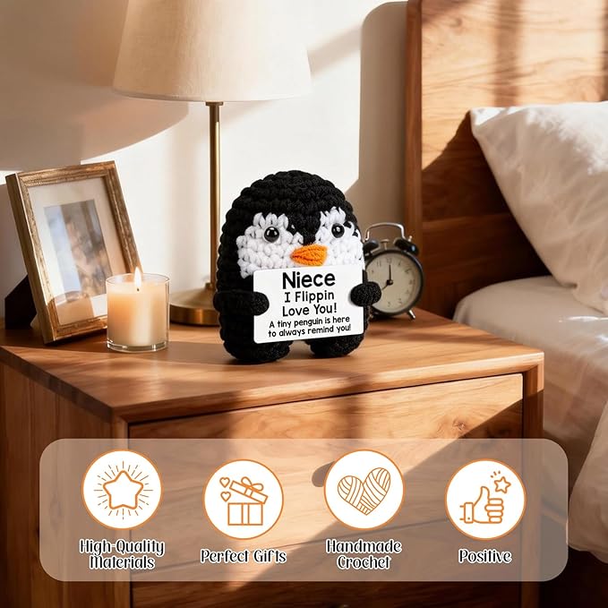 Belatelove Niece Gifts from Auntie Aunt Uncle, Handmade Crochet Mini Penguin Mothers Day Cute Birthday Gifts for Niece, Funny I Love You Gift for Girls, Small Cool Easter Decor