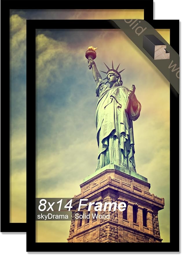 100% Solid Wood Picture Frame Set of 2, Light Weight 8x14 Matte Black Frame for Wall - 2 Pack