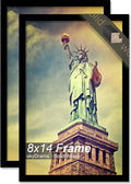 100% Solid Wood Picture Frame Set of 2, Light Weight 8x14 Matte Black Frame for Wall - 2 Pack