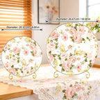 KAMMAK Ceramic Decorative Plate Set of 2, Porcelain Plates for Kitchen Dining Room Wine Cabinet Home Decor, Vintage Collector Plates with 2 Display Stand, Wild Rose (8-inch + 10.5-inch)