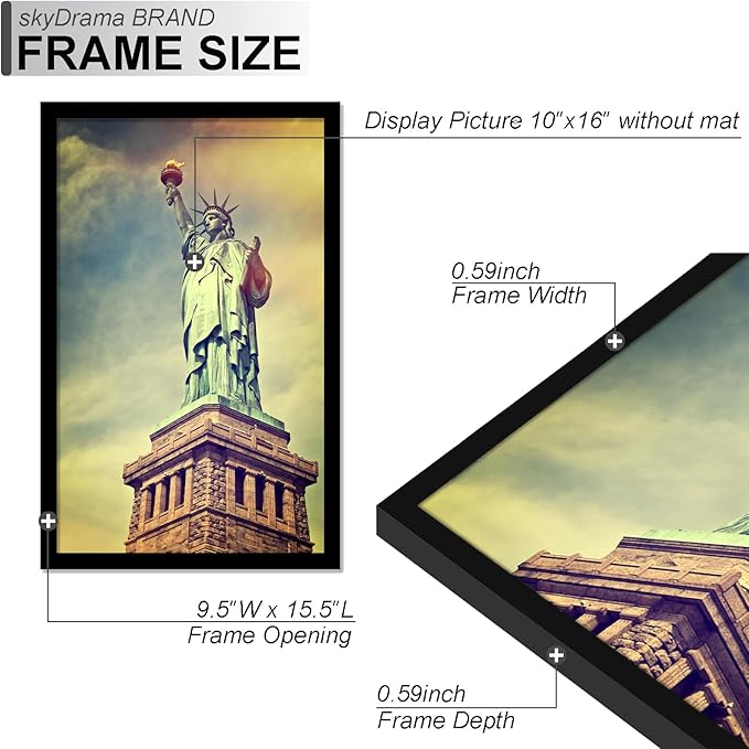 100% Solid Wood 10x16 Picture Frame Set of 2, Black Frame for 10 x 16 Inch Picture Poster Photo, Light Weight 10 by 16 HQ Matte Black Frame for Wall - 2 Pack/Black/10 x16